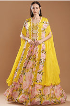 Load image into Gallery viewer, Yellow Chiffon Printed Cape Set
