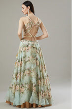 Load image into Gallery viewer, Aqua Organza &amp; Raw Silk Printed Lehenga Set
