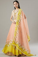Load image into Gallery viewer, Brick Organza &amp; Raw Silk Printed Lehenga Set
