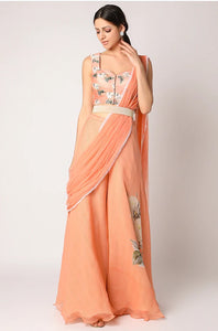 Peach Embroidered Palazzo Pant Set