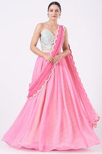 Load image into Gallery viewer, Fuchsia Raw Silk &amp; Chiffon Draped Skirt Set
