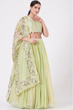 Load image into Gallery viewer, Jade Green Chiffon Lehenga Set
