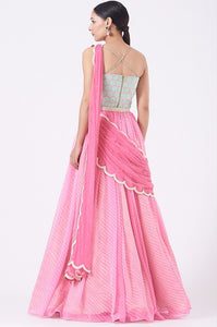 Fuchsia Raw Silk & Chiffon Draped Skirt Set