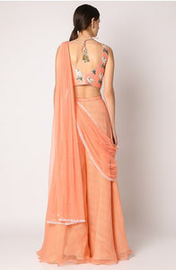 Peach Embroidered Palazzo Pant Set
