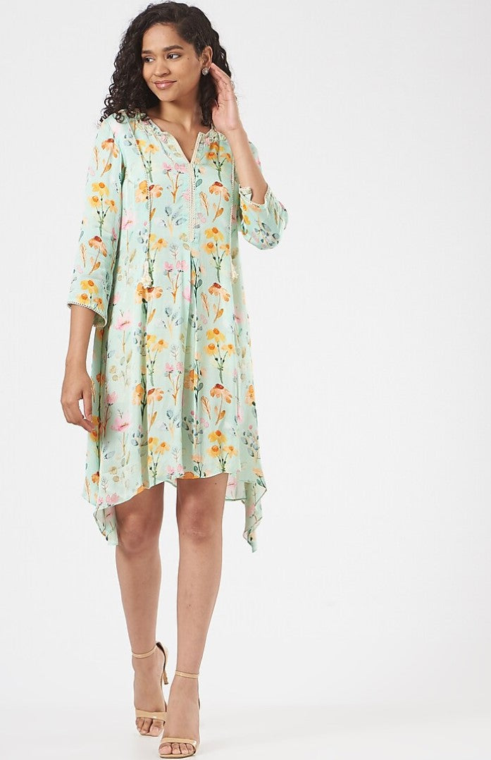 Blue Silk Printed Dress