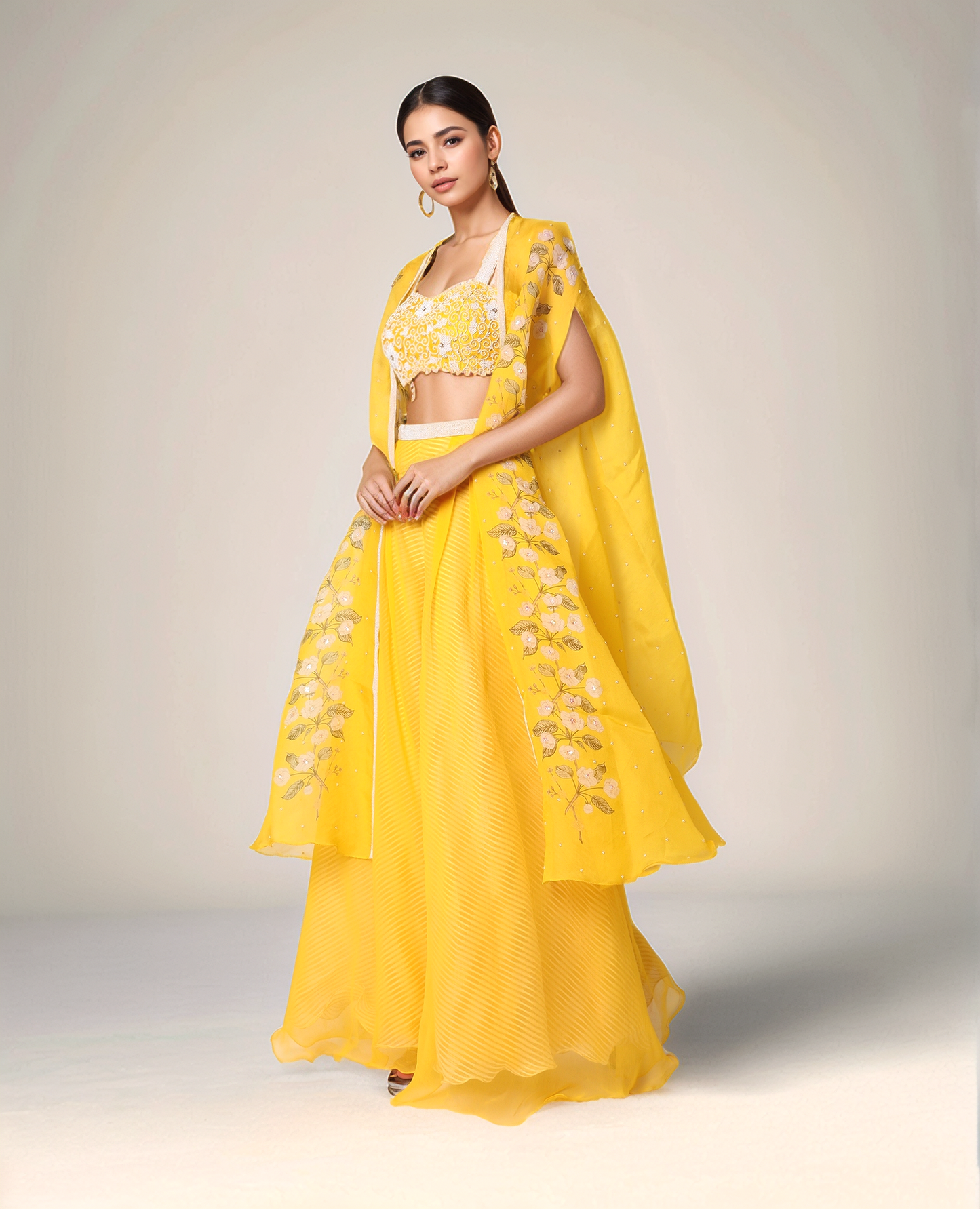 Yellow Embroidered Palazzo Pant Set
