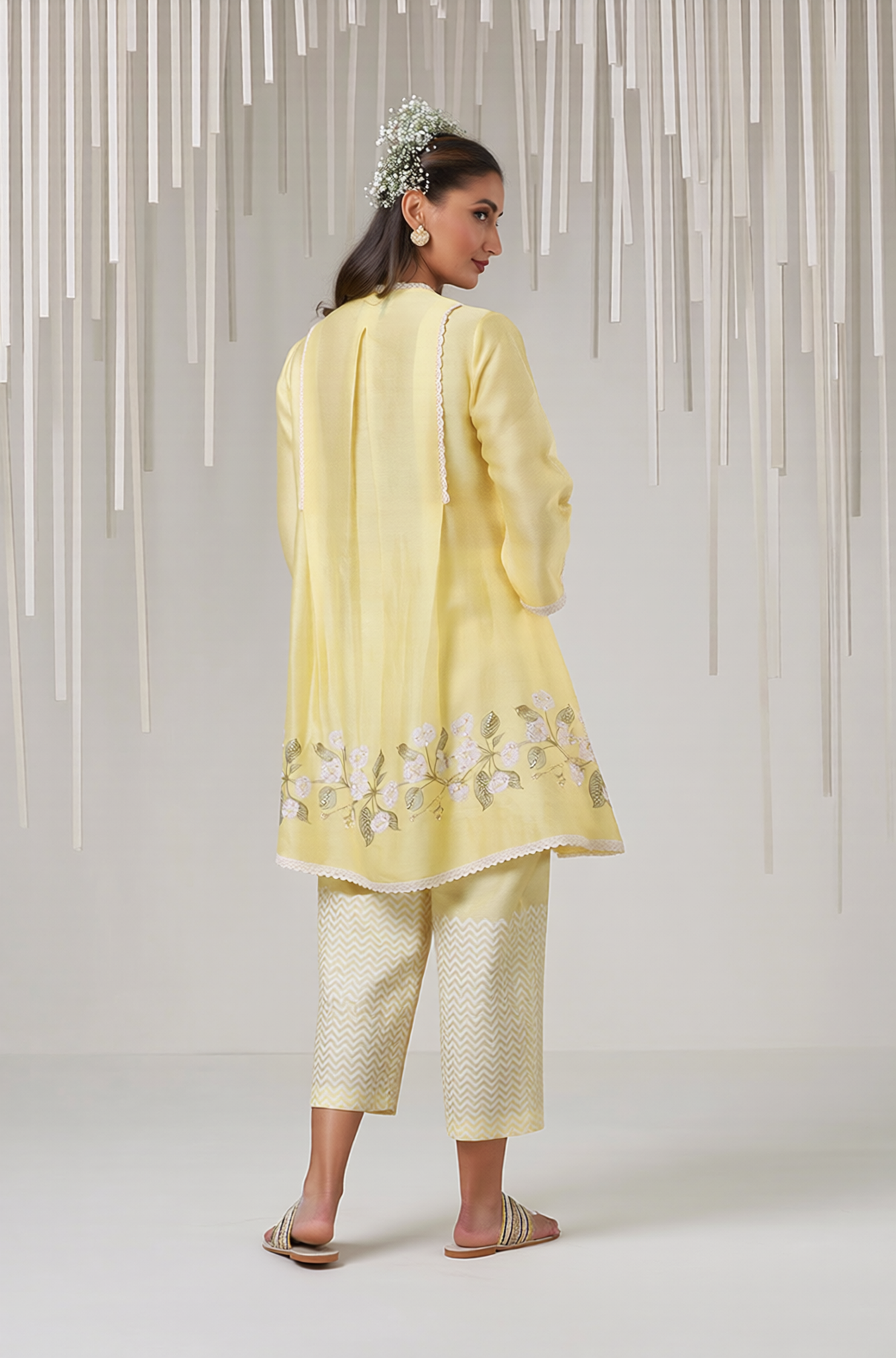 Lemon Yellow Floral Tunic & Chevron Pant Set