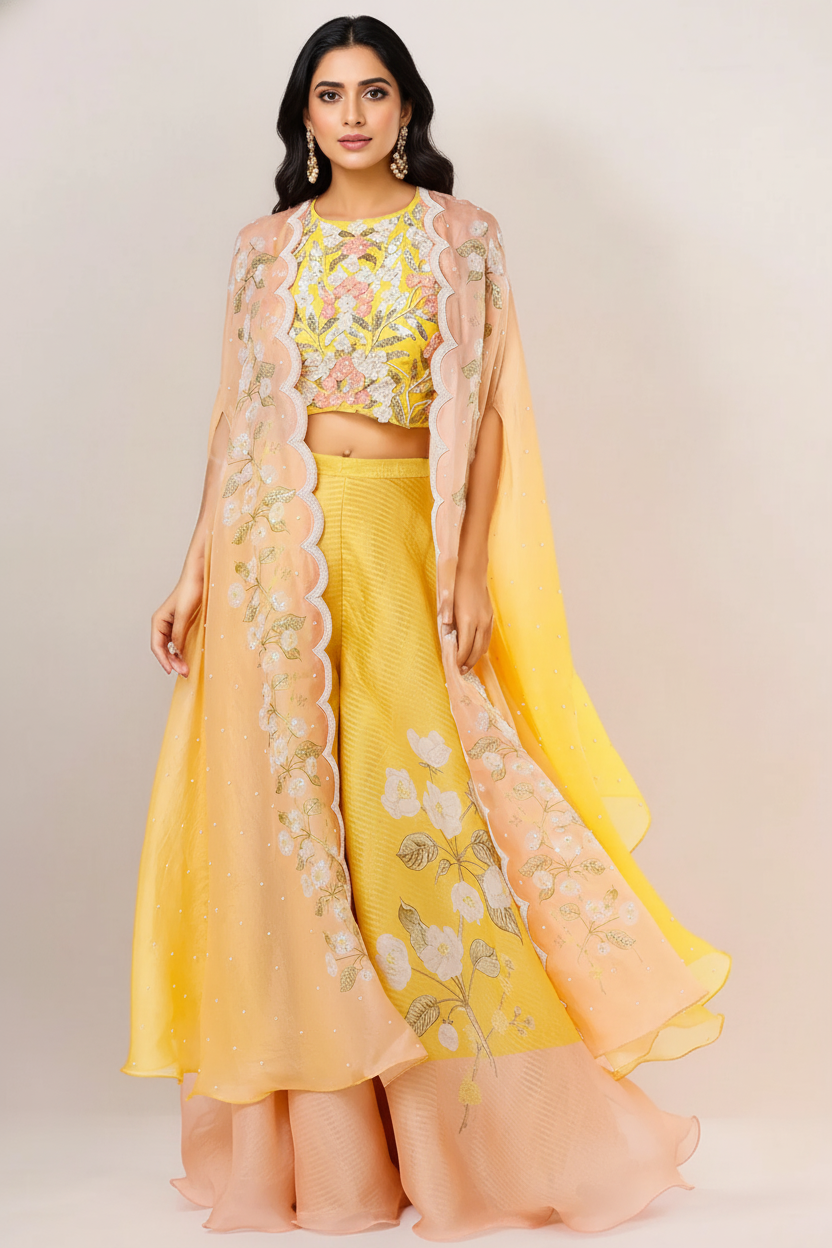 Yellow Digital Printed Cape Set