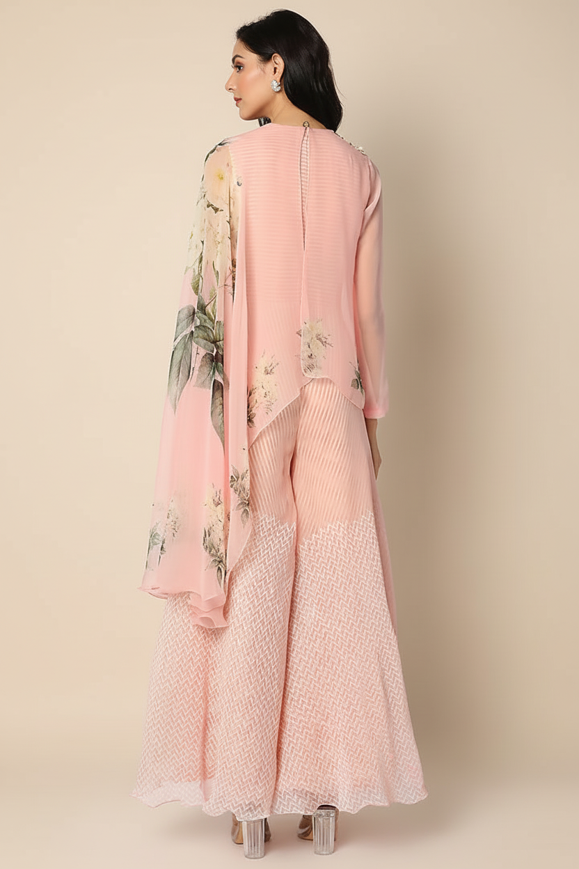 Magnolia Pink Printed Jumpsuit With Cape
