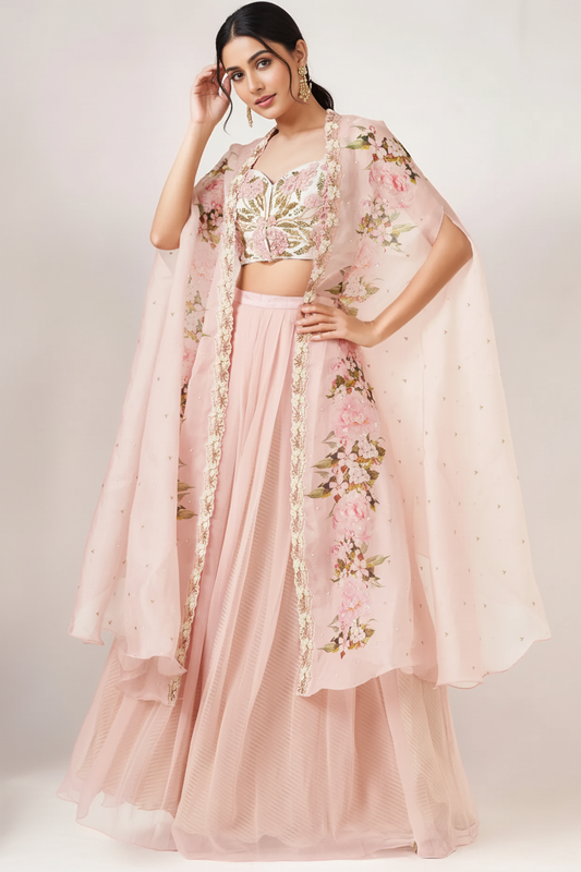 Blush Pink Digital Printed Cape Set