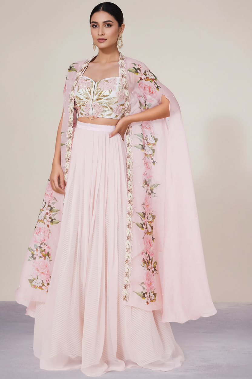 Blush Pink Printed Cape Set