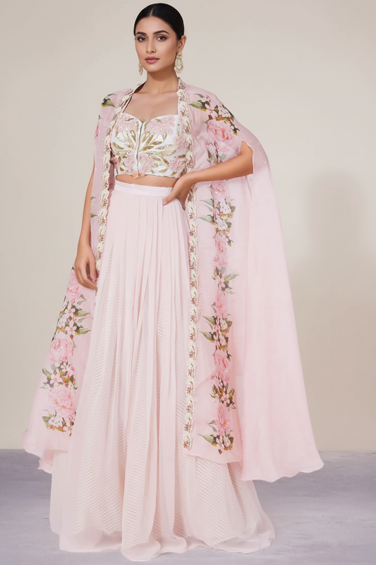 Blush Pink Printed Cape Set