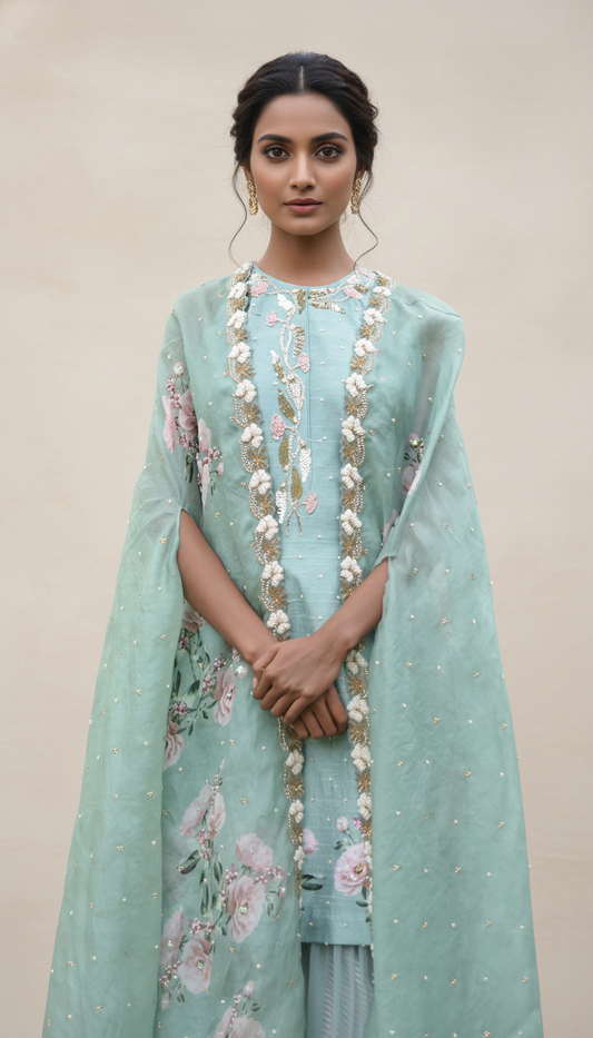 BUTTERCUP RAW SILK DIGITAL PRINTED SUIT