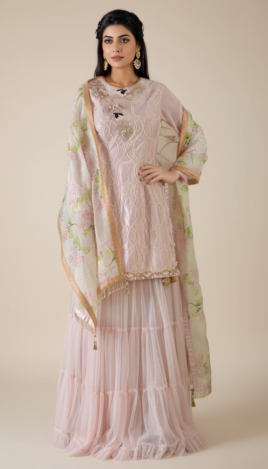 BIRD SUIT WITH FLORAL DUPATTA