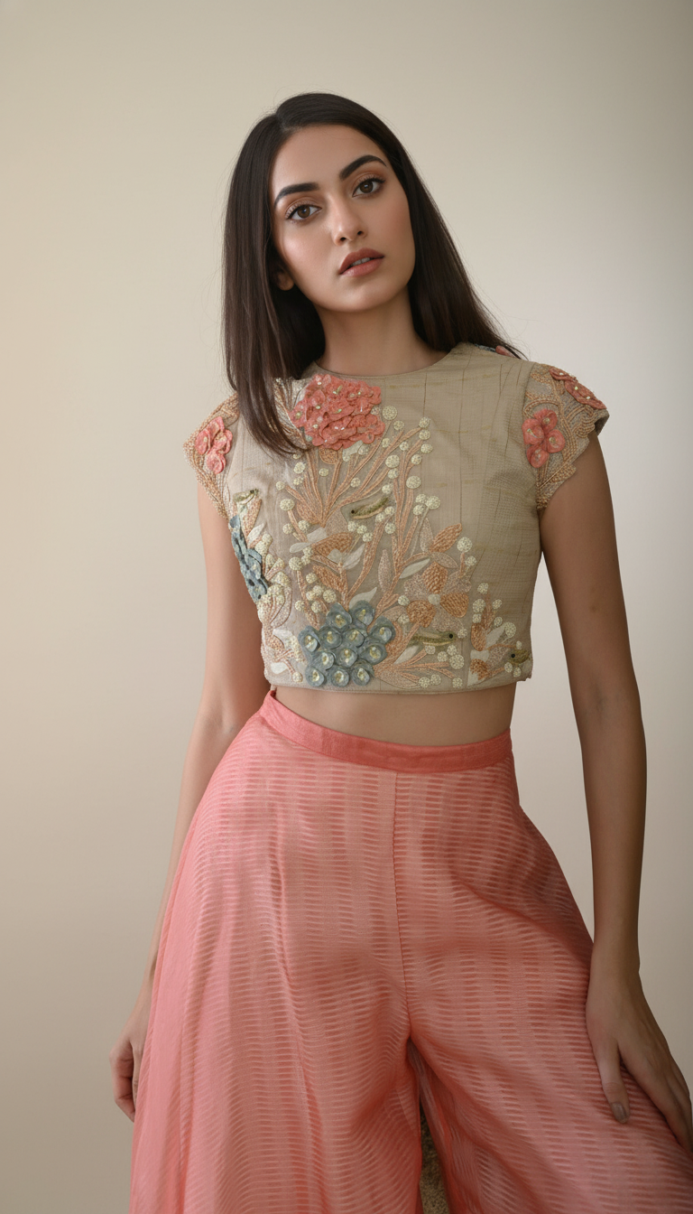 EMBROIDERED TOP AND PALAZZOS