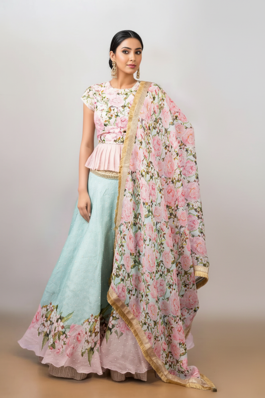 TWO TONE LEHENGA WITH 3 PEARL SCATTER