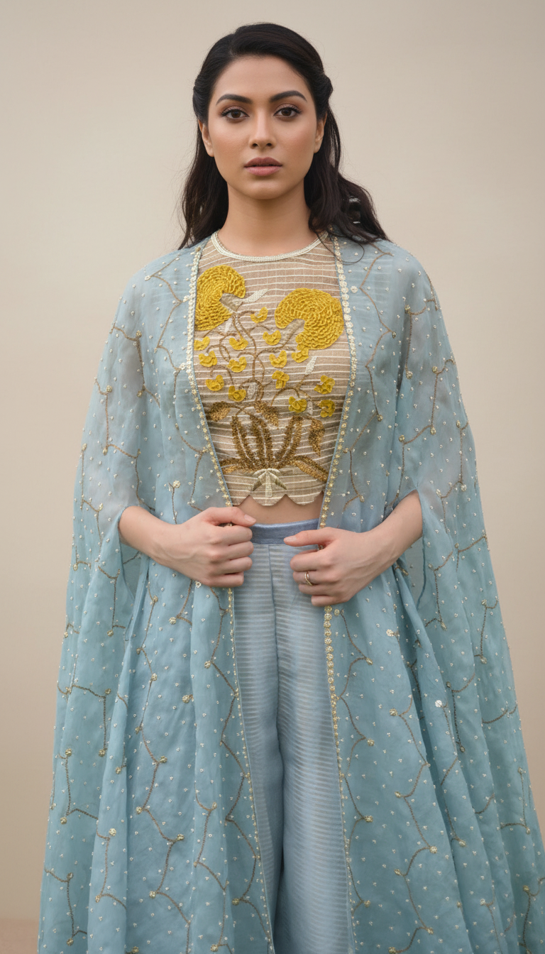 EMBROIDERED BLOUSE WITH CAPE