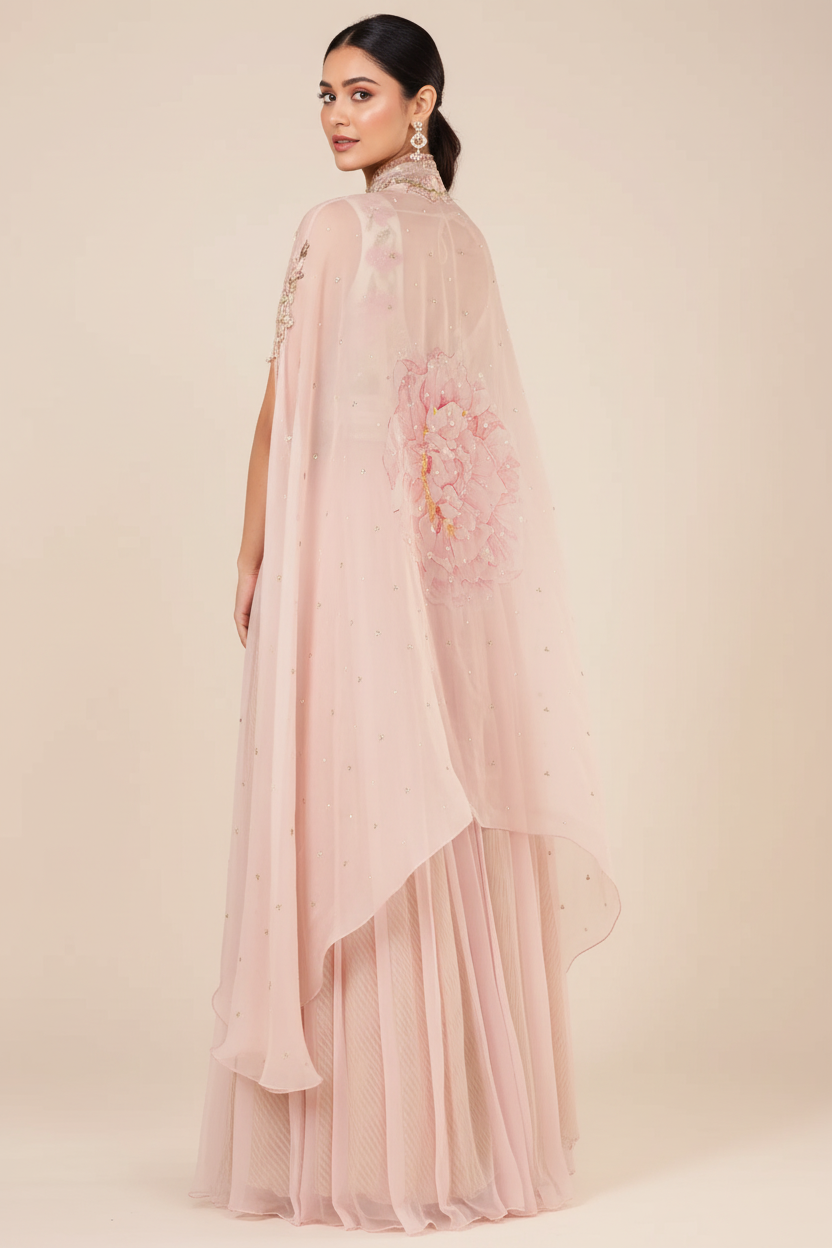 Blush Pink Digital Printed Cape Set