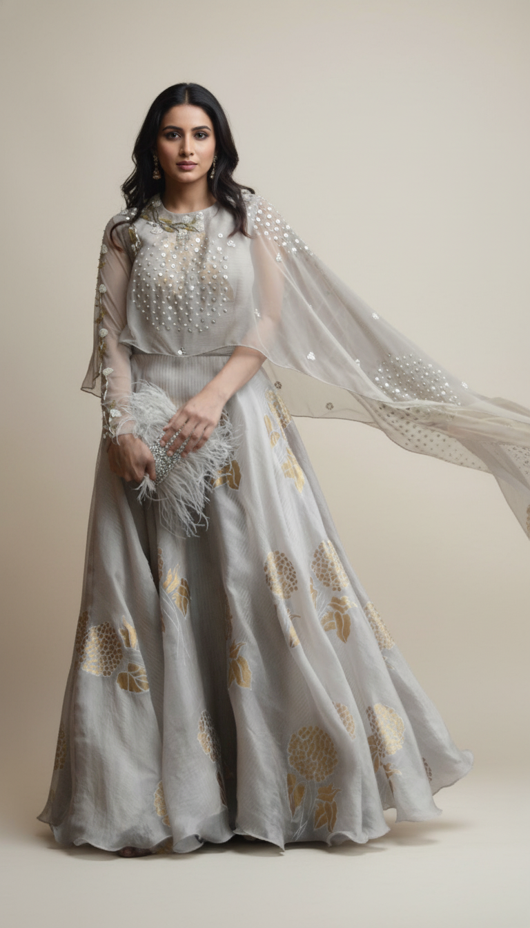 3D FLOWER EMBROIDERED RAW SILK CUTWORK SET