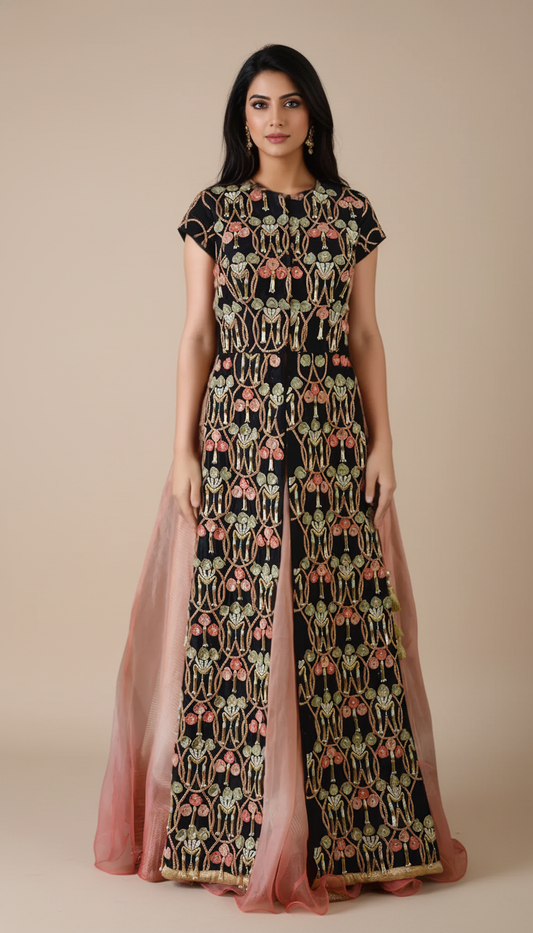 BLACK LONG 3D FLORAL SUIT