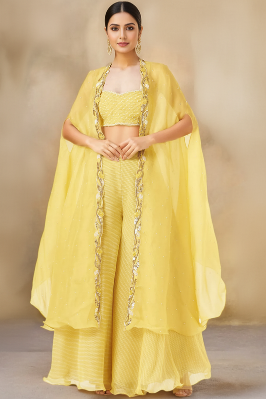 Butter Yellow Organza & Chiffon Sharara Set