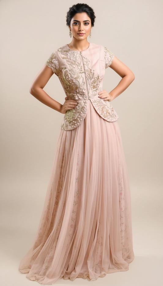 PEPLUM JACKET WITH ROSE LINING SKIRT SET