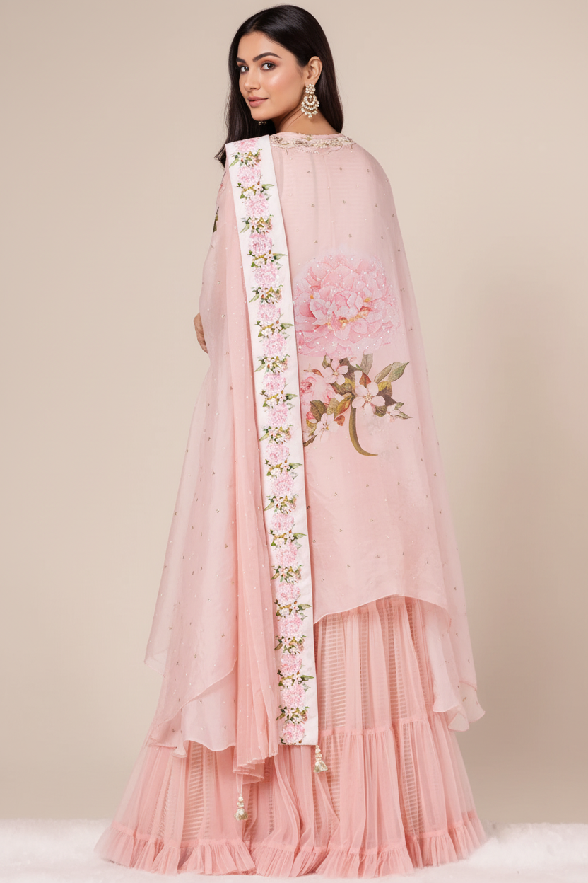 Blush Pink Chiffon Lehenga Set