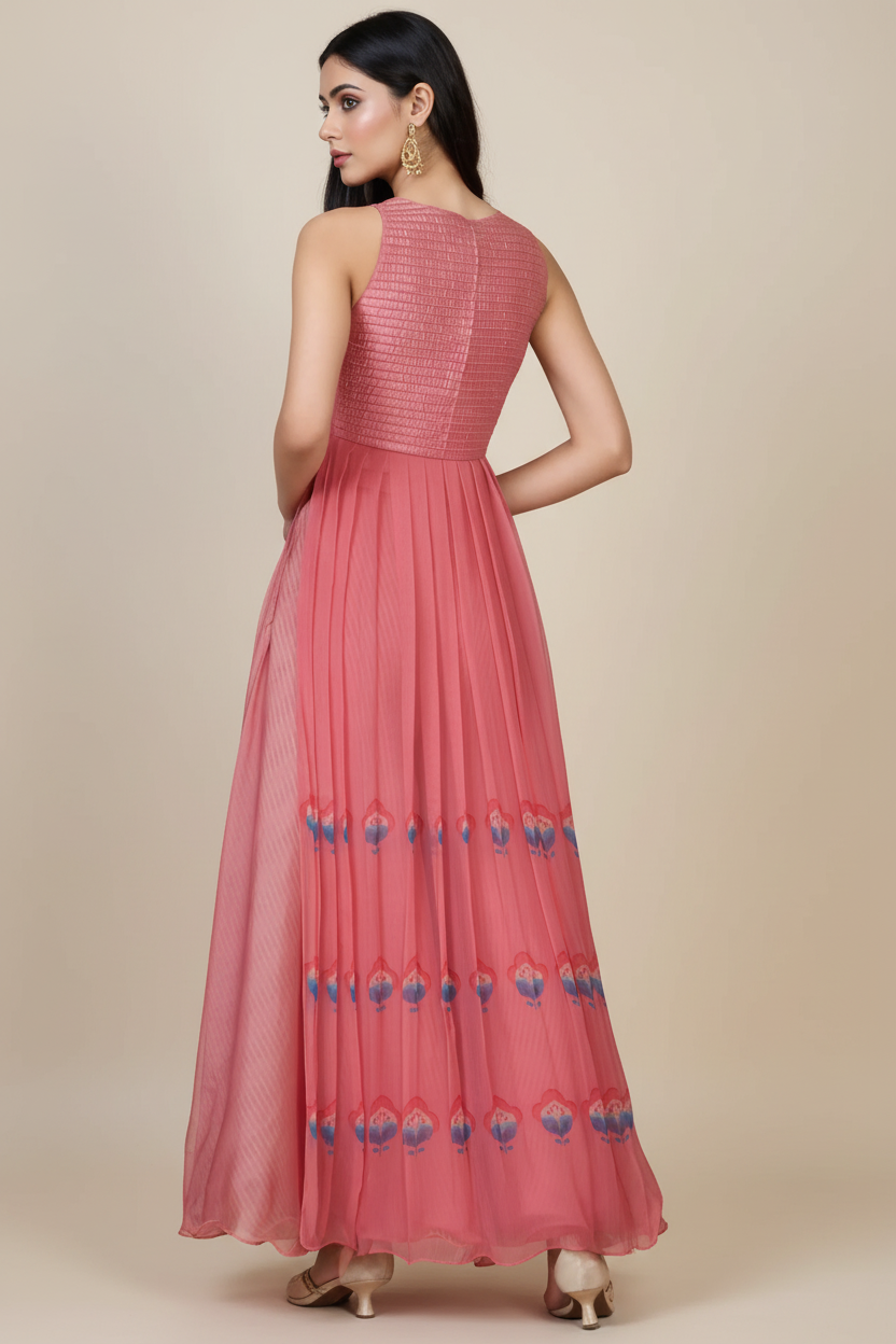 Blush Pink Chiffon & Raw Silk Leather Embroidered Kurta Set