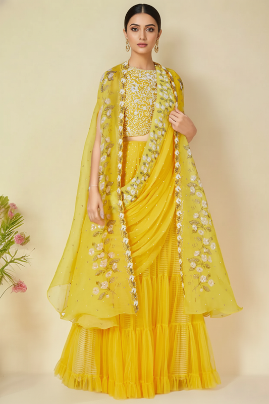 Yellow Printed Lehenga Set
