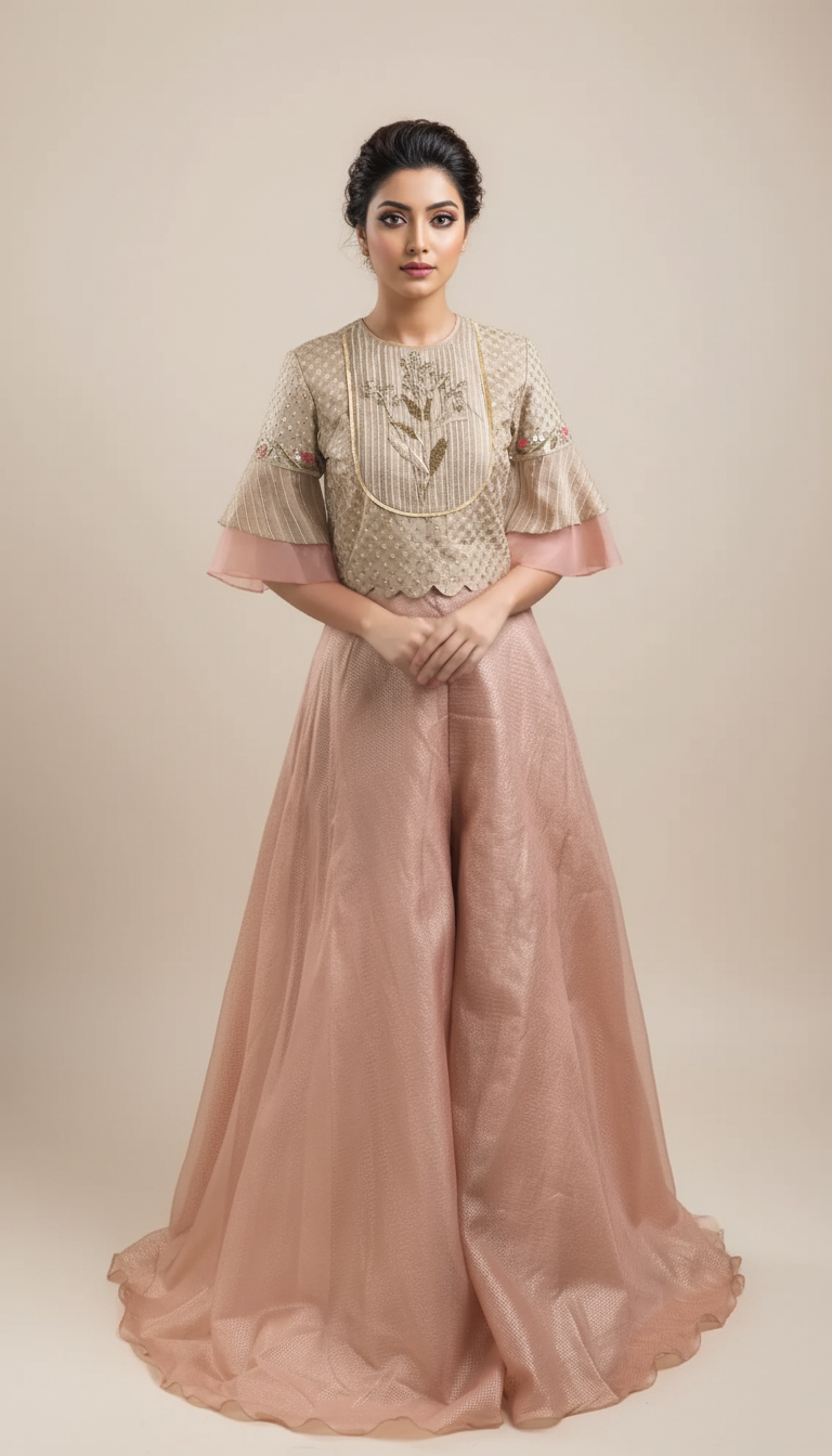 EMBROIDERED TOP & BLOCK PRINTED PALAZZOS