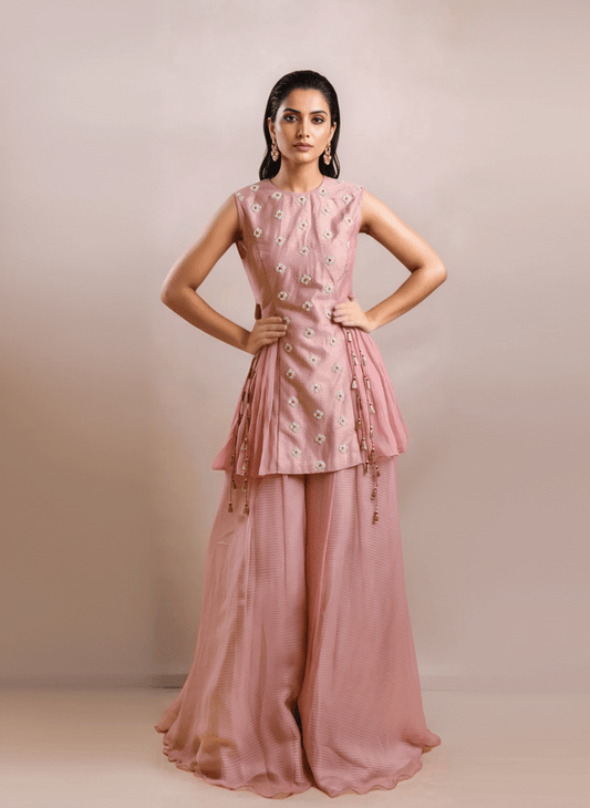 GEOMETRIC BOOTI CHIFFON SHORT KURTI WITH PALAZZO Yashodhara