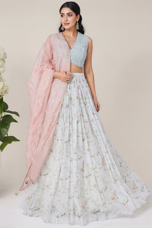 Sky Blue Digital Printed Lehenga Set