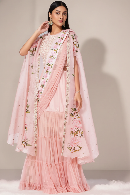 Blush Pink Chiffon Lehenga Set