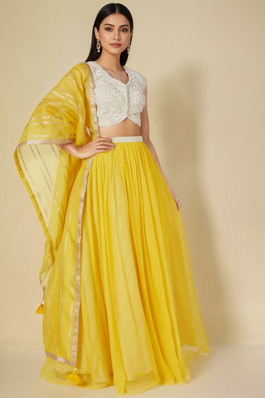 Yellow Organza Lehenga Set