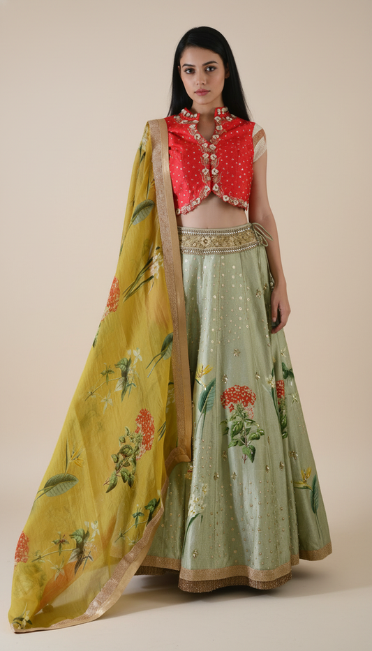 RED FLORAL LEHENGA
