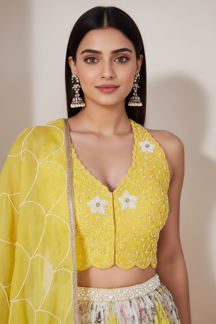 Yellow Digital Printed Lehenga Set