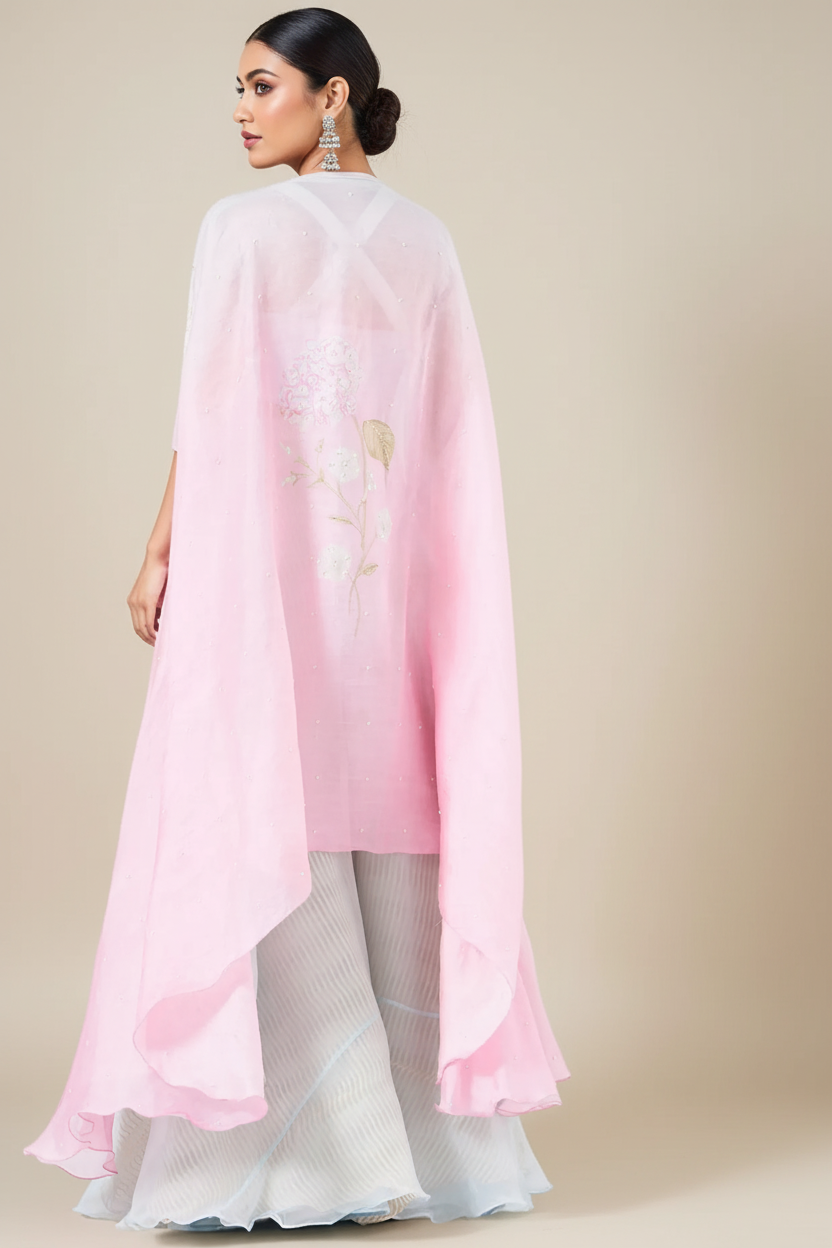 Pale Blue Organza Cape Set