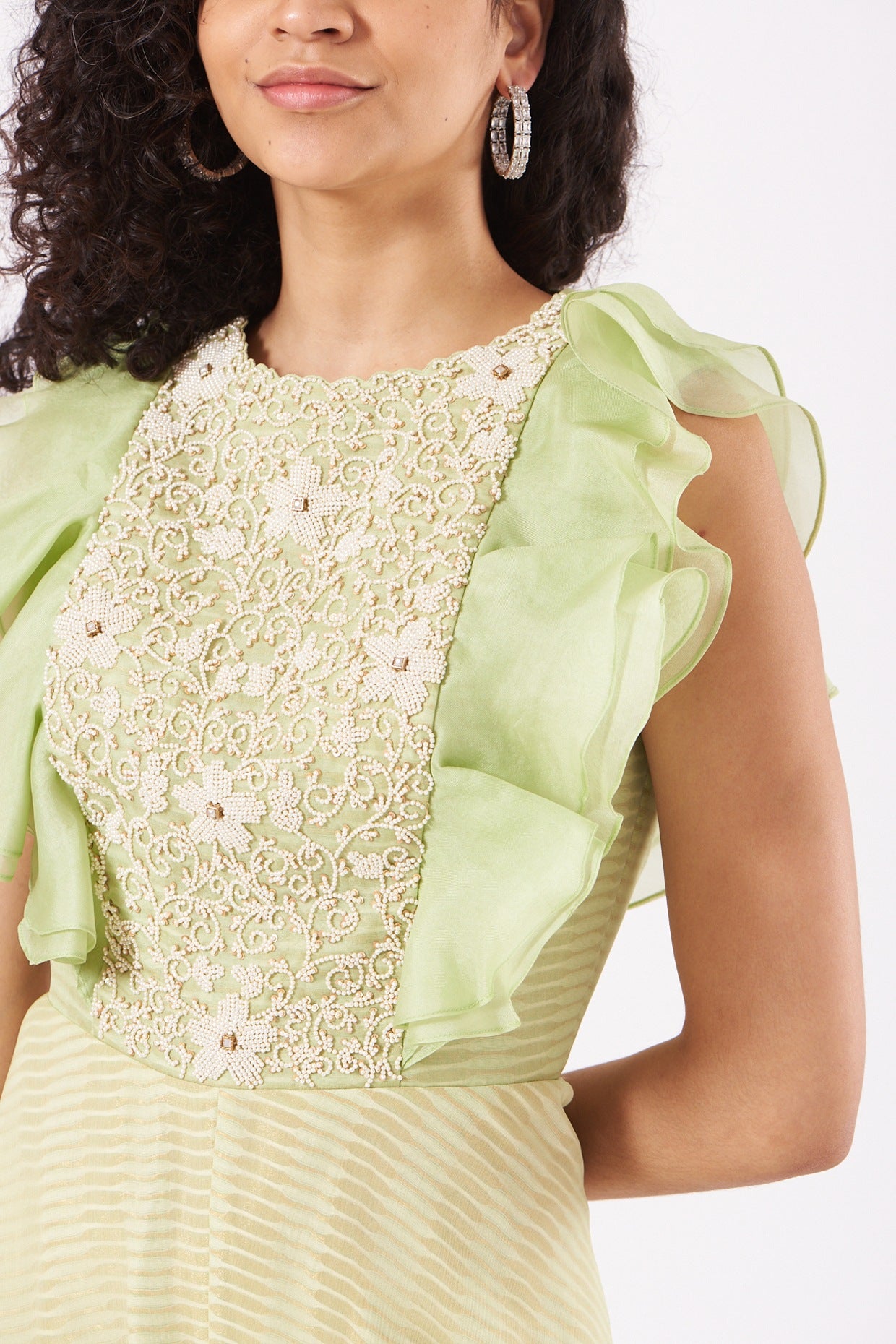 Mint Raw Silk & Chiffon Jumpsuit