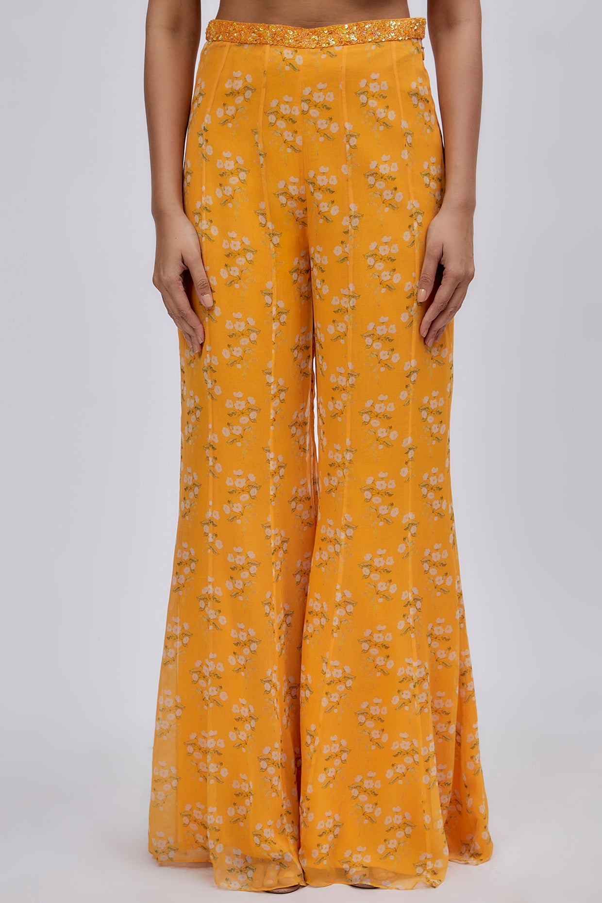 Sun-Kissed Marigold Cape Set with Sequined Bustier