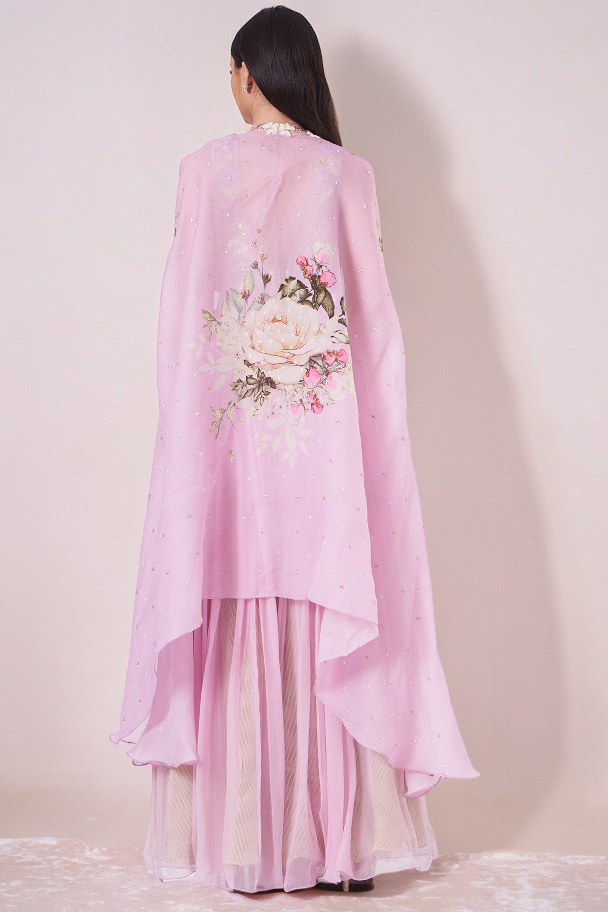 Lilac Organza Printed Cape Set