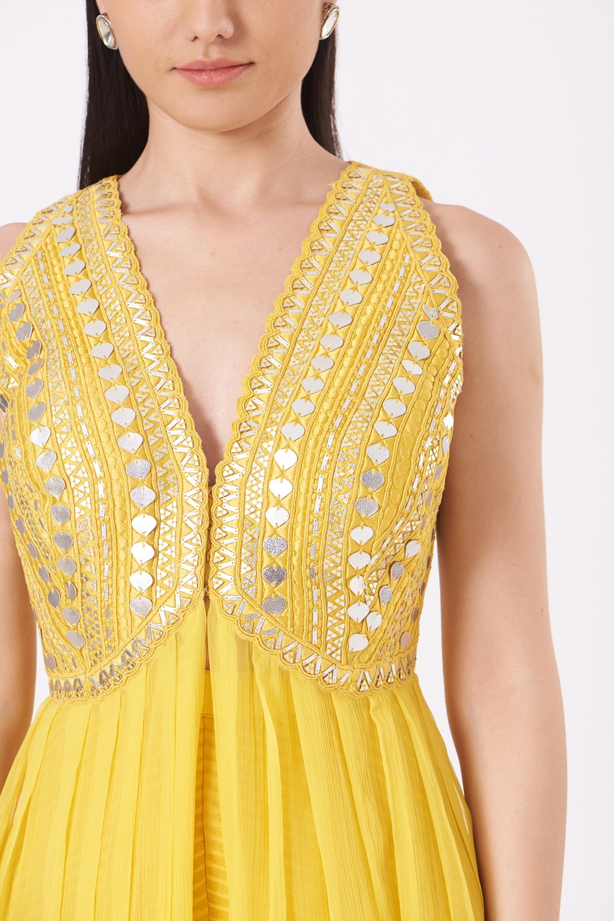 Yellow Raw Silk Embroidered Kurta Set
