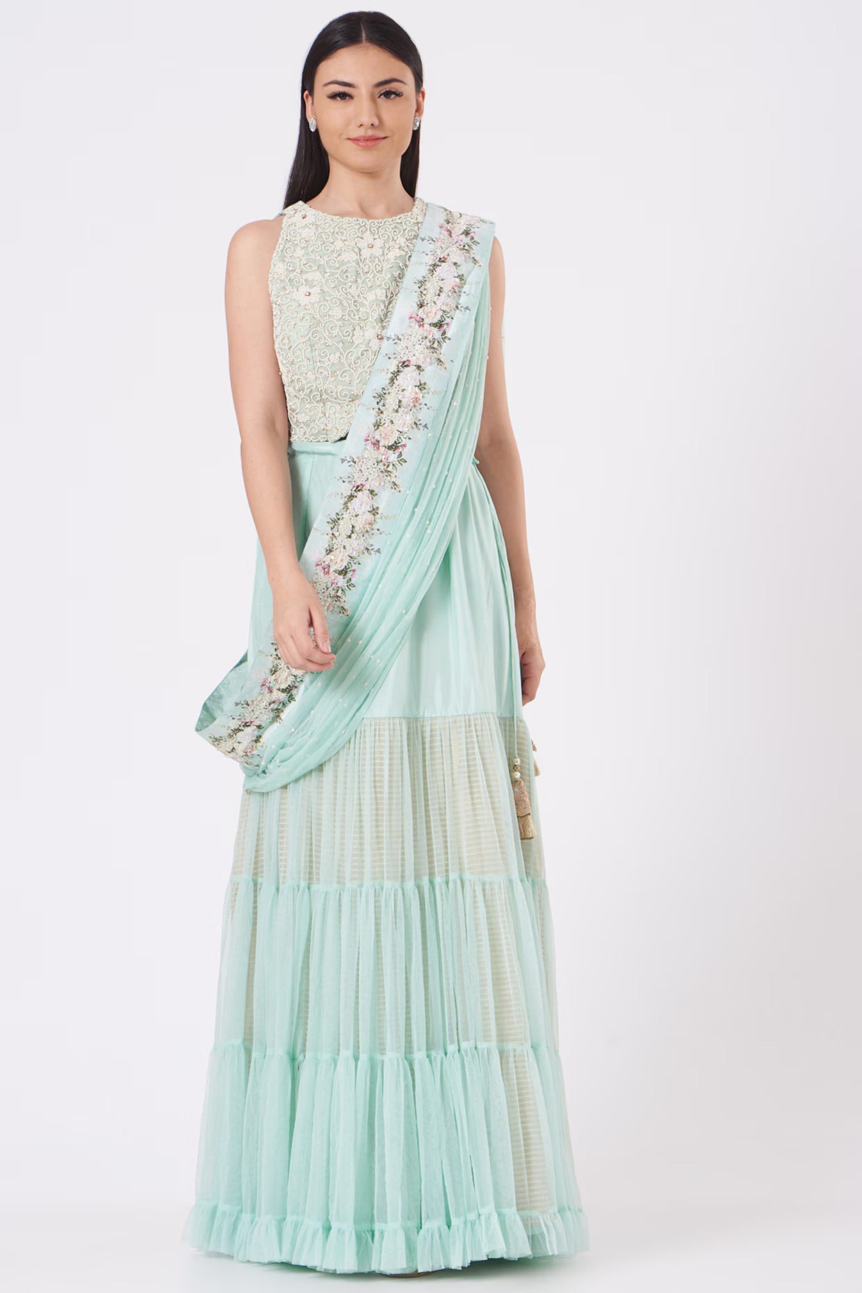 Sky Blue Chiffon Lehenga Set