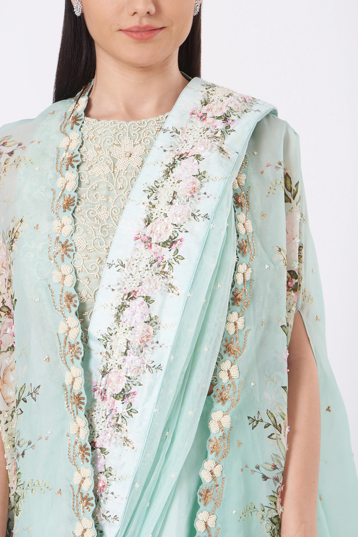 Sky Blue Chiffon Lehenga Set