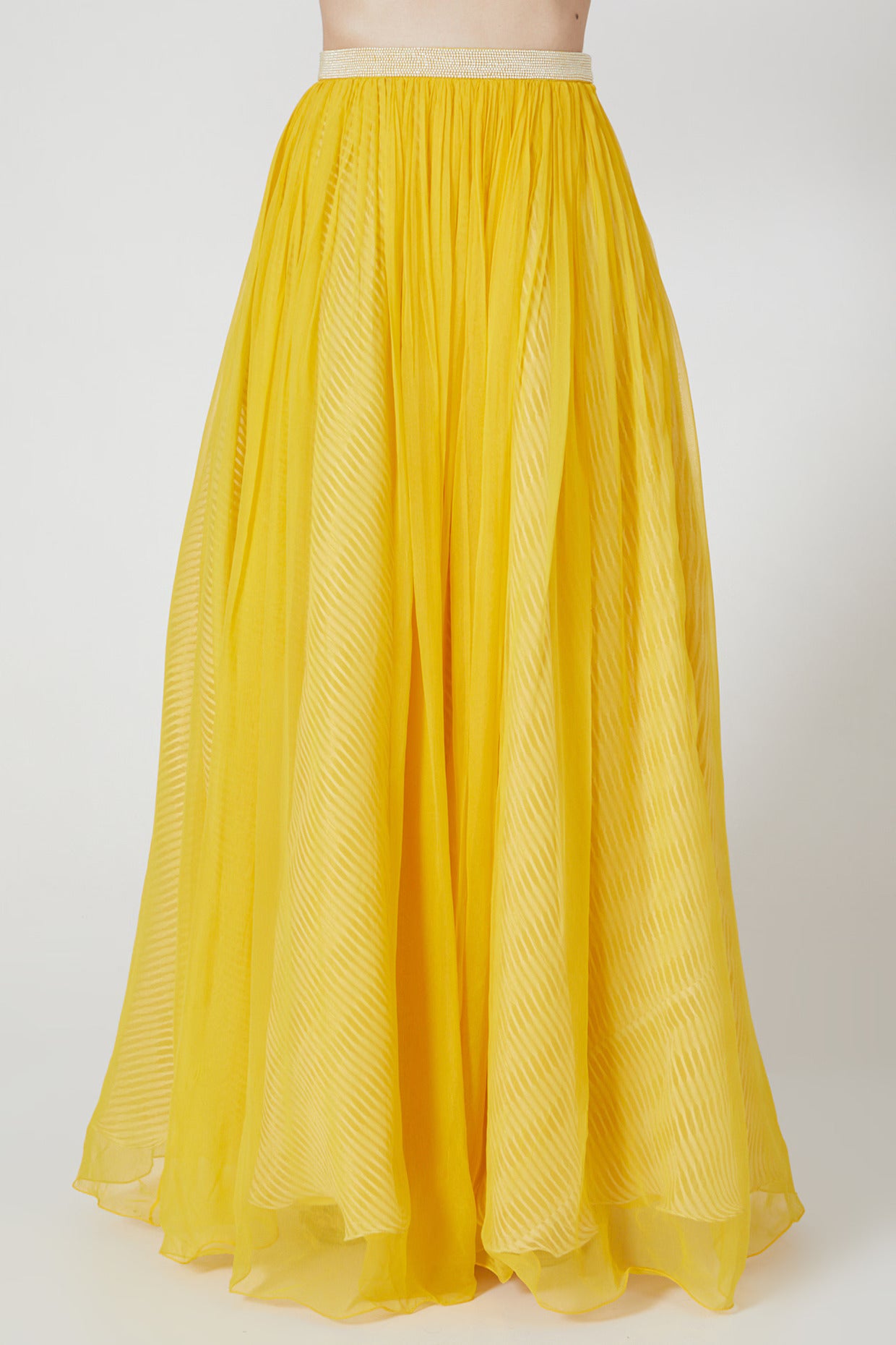 Ivory Pearl Embellished Blouse & Sunshine Yellow Lehenga Set