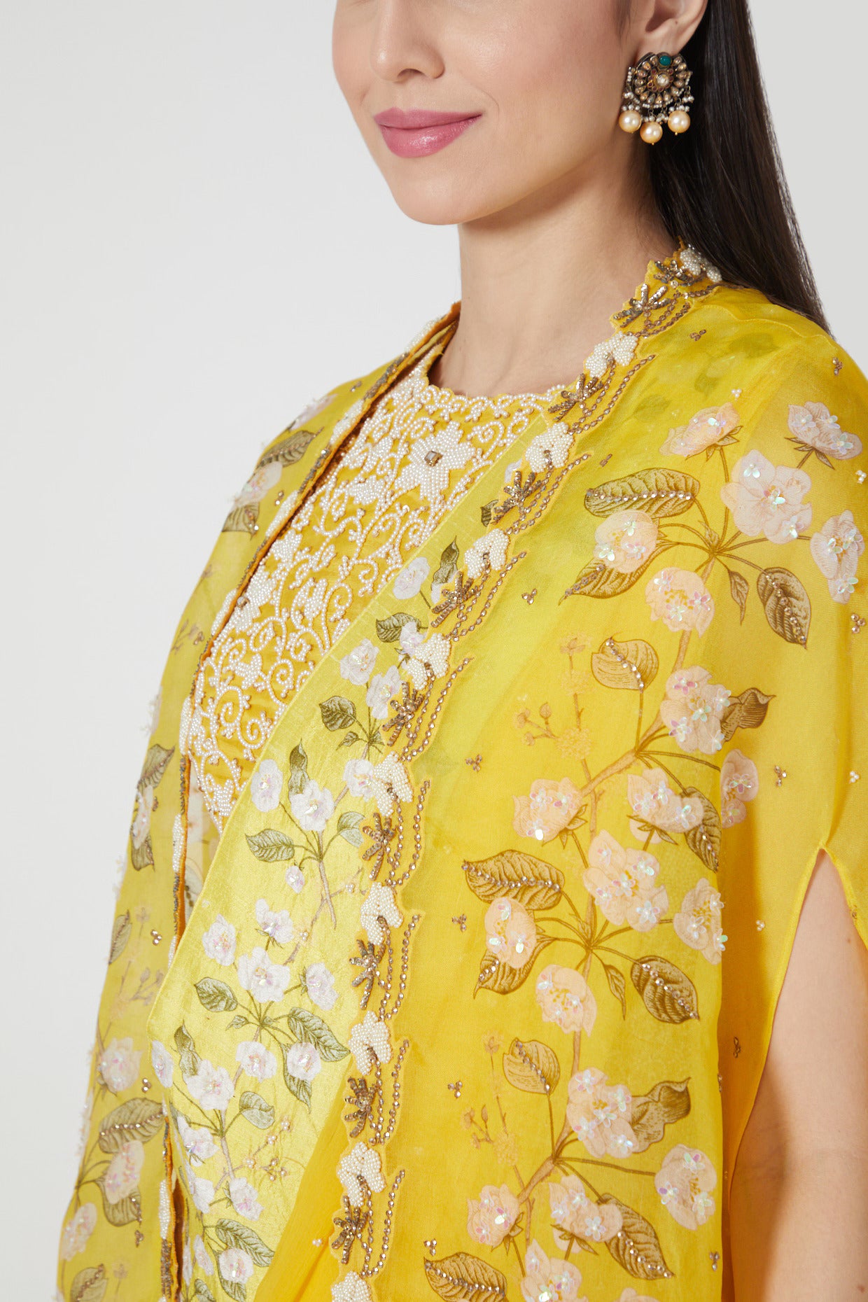 Yellow Embroidered Cape & Pre-Draped Sharara Set