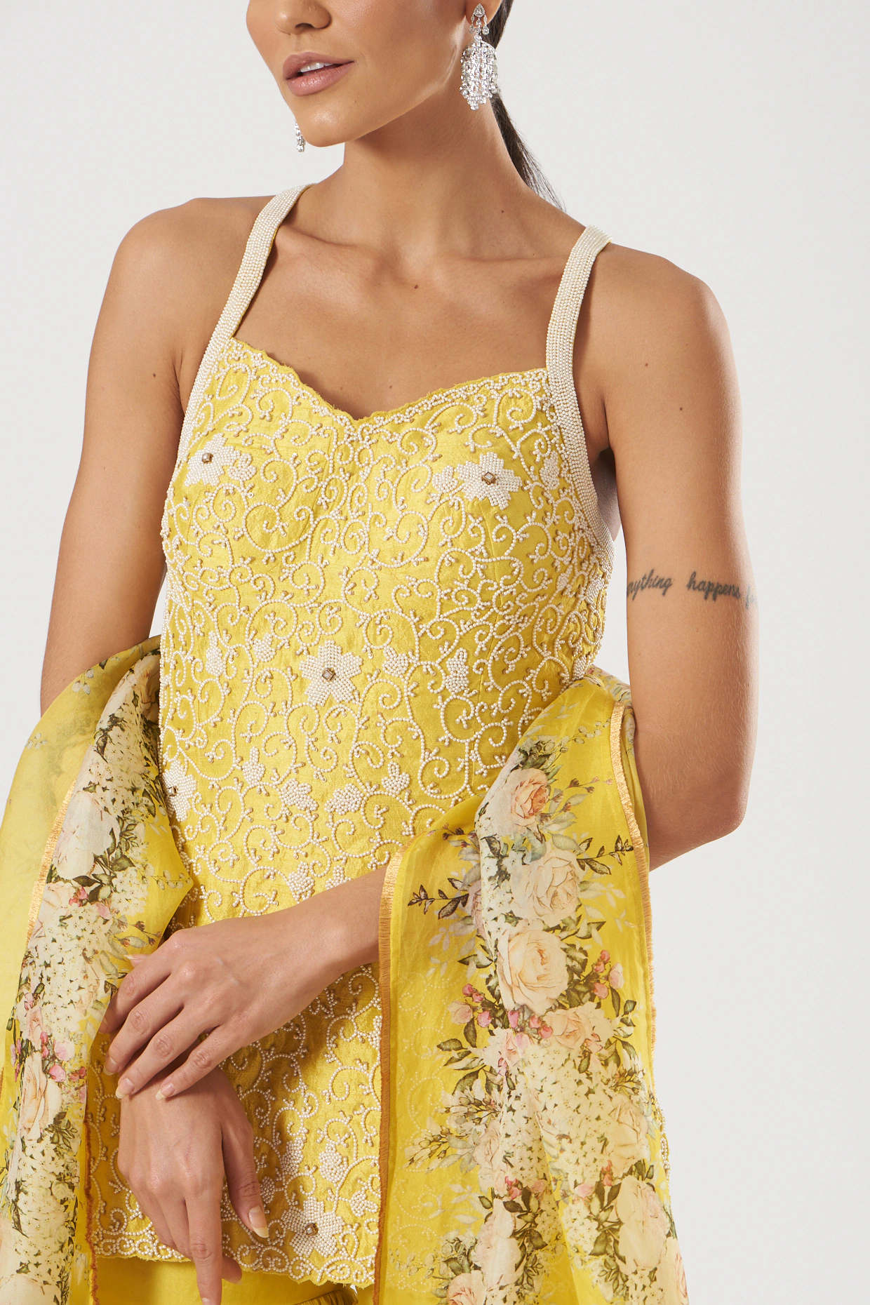 Yellow Raw Silk & Chiffon Gharara Set