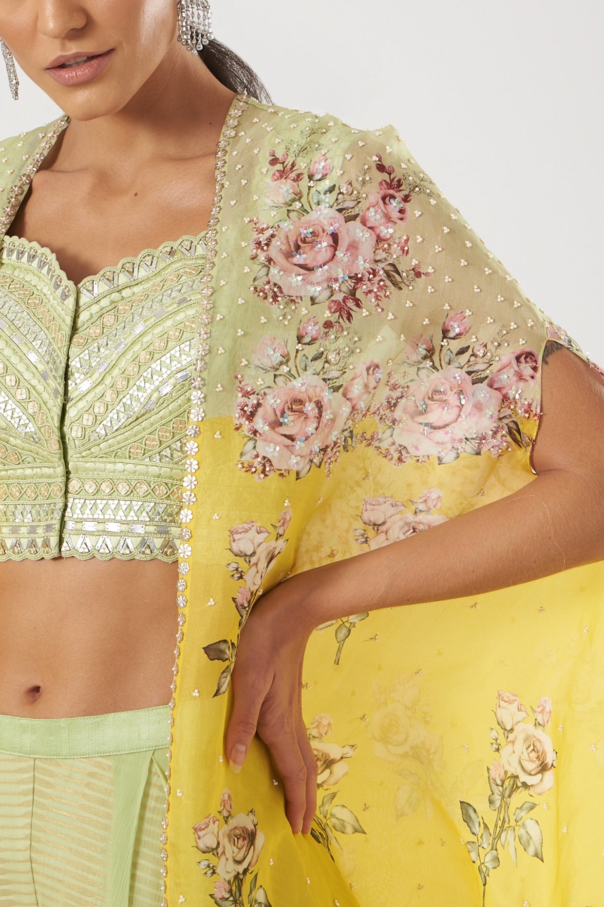 Yellow Printed Cape Set