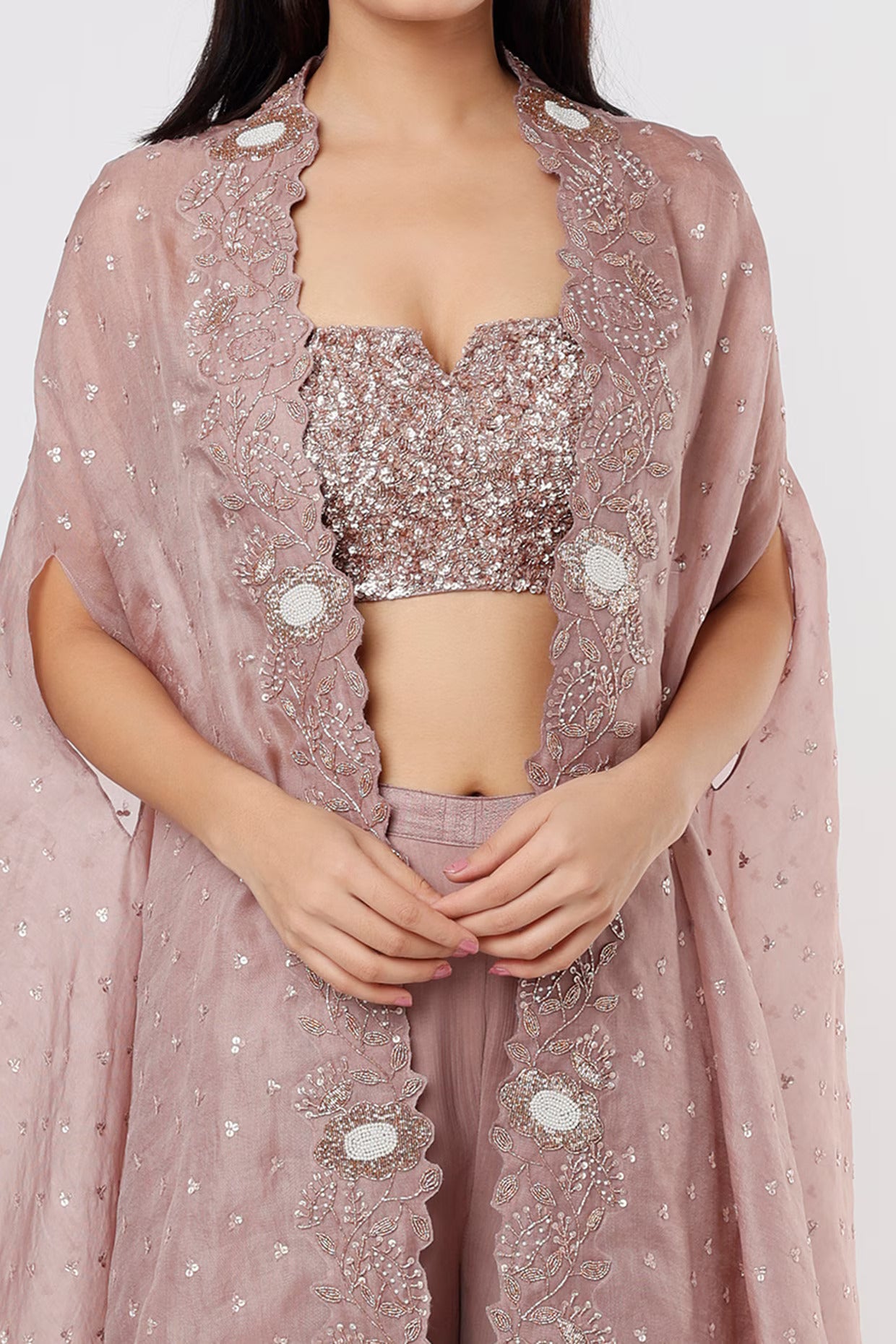 Dusty Rose Organza Cape Set