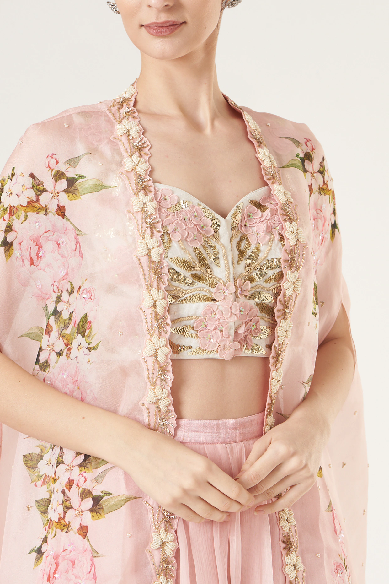Blush Pink Digital Printed Cape Set