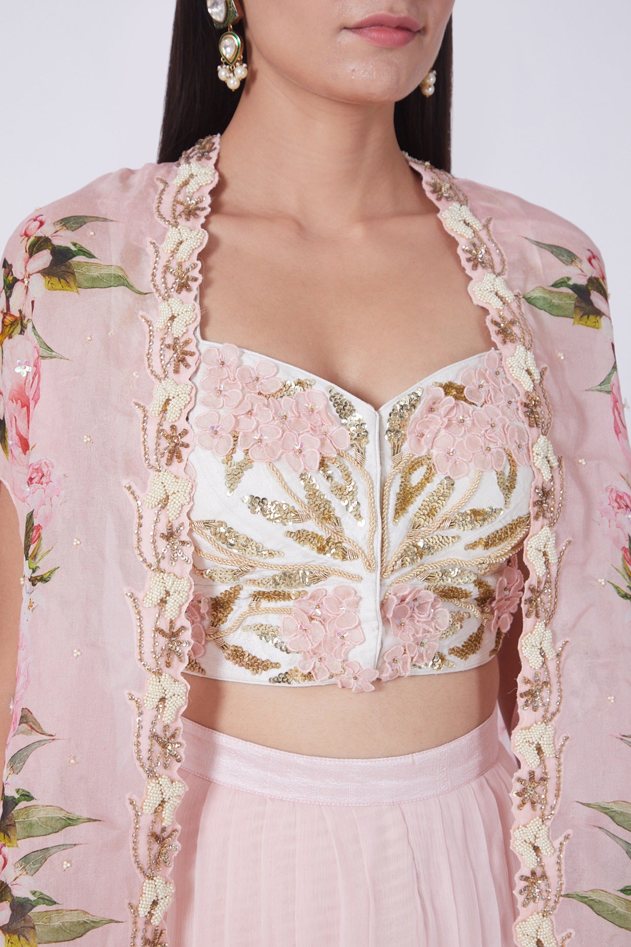 Blush Pink Printed Cape Set